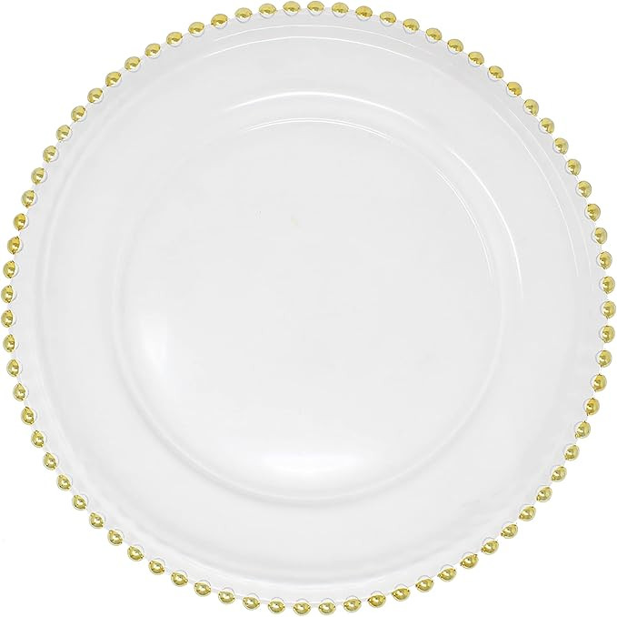 Clear Glass Charger 12.6 Inch Dinner Plate With Beaded Rim - Set of 4 - Gold | Amazon (US)