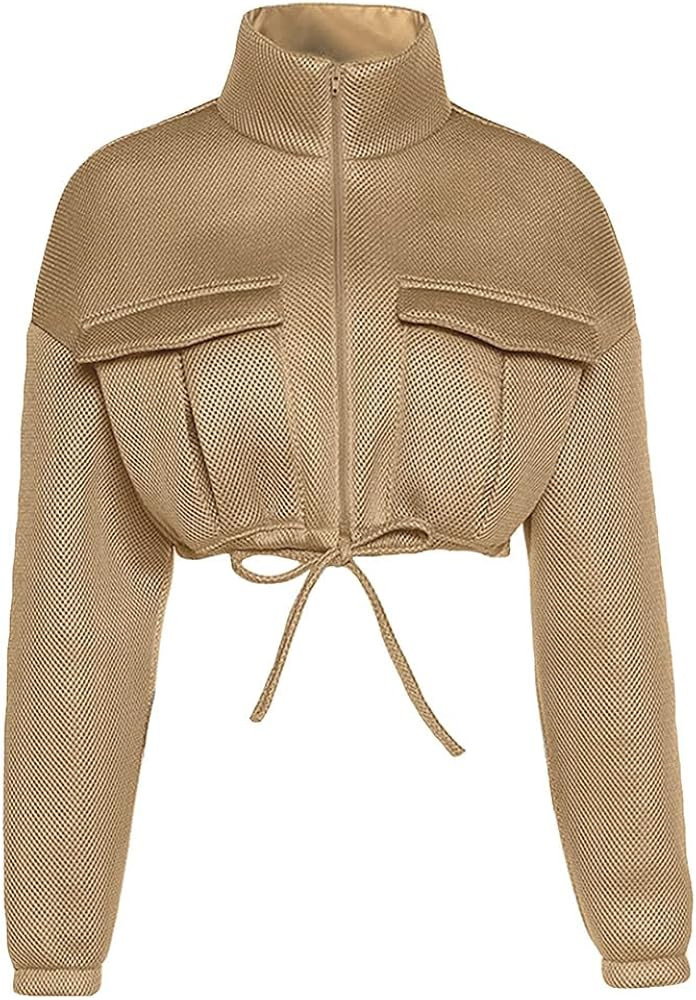 KEOMUD Women's Stand Collar Full Zip Crop Jacket Coat Long Sleeve Sexy Top Lightweight Short Casu... | Amazon (US)