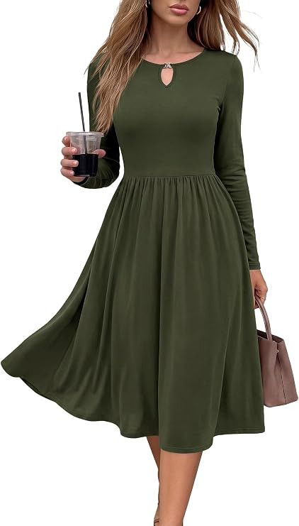 KIRUNDO Midi Dresses for Women 2026 Fall Empire Waist Flowy A Line Dress | Lightweight Soft Knit,... | Amazon (US)
