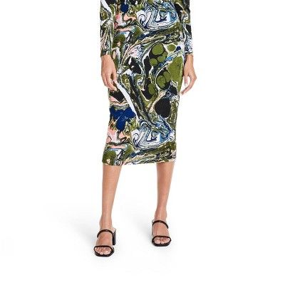 Women&#39;s Marble Print Textured Knit Pencil Skirt - Rachel Comey x Target Green L | Target