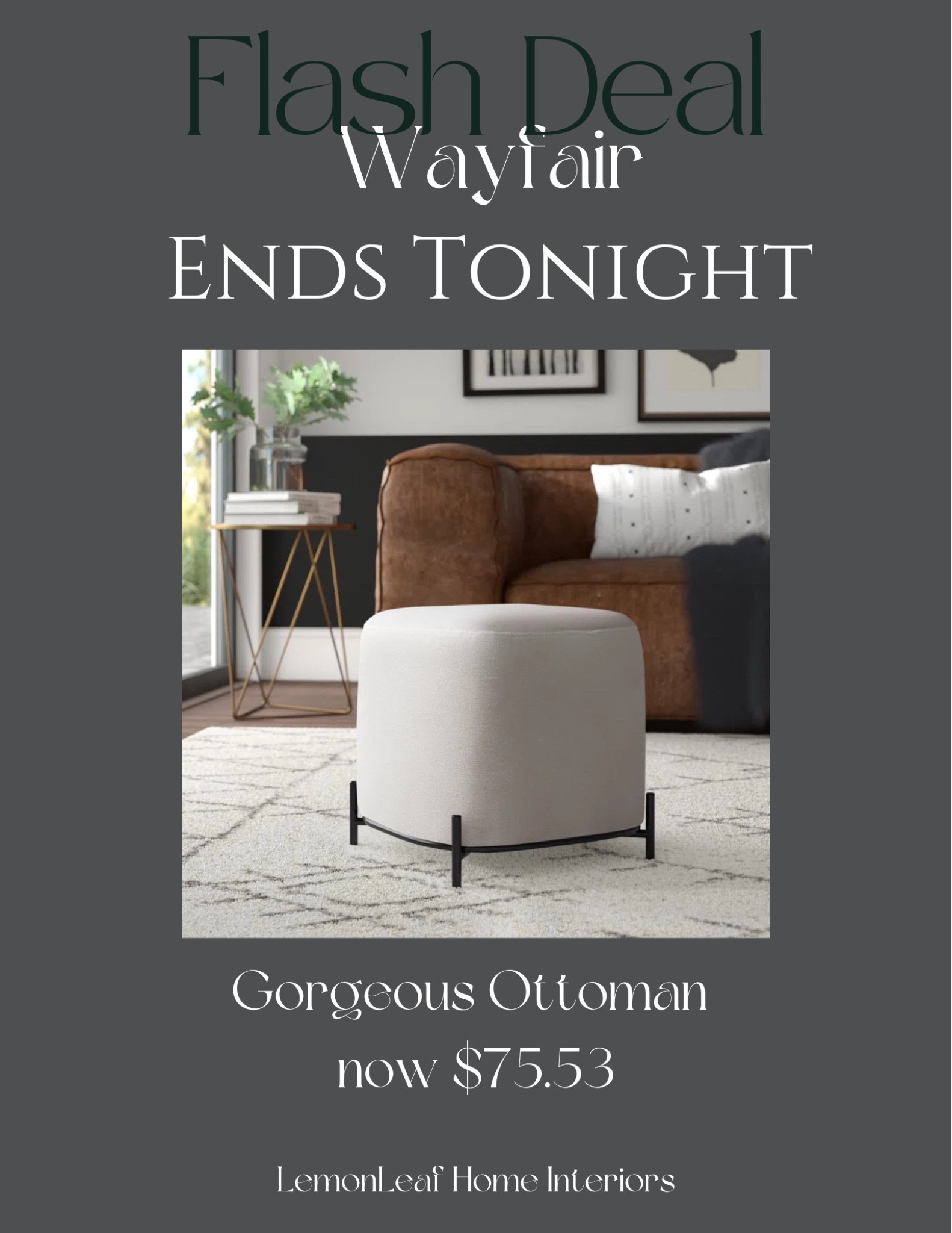 Black Friday flash deal. Modern upholstered ottoman from wayfair 



#LTKCyberWeek #LTKsalealert #LTKhome