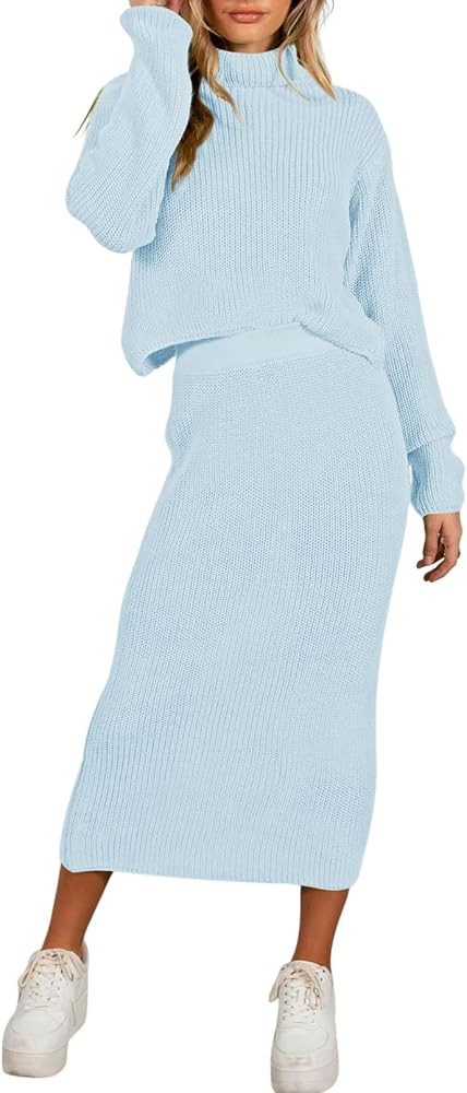 Pink Queen Women's Fall 2 Piece Sweater Set Rib Knit Long Sleeve Cross Criss Top Maxi Bodycon Ski... | Amazon (US)