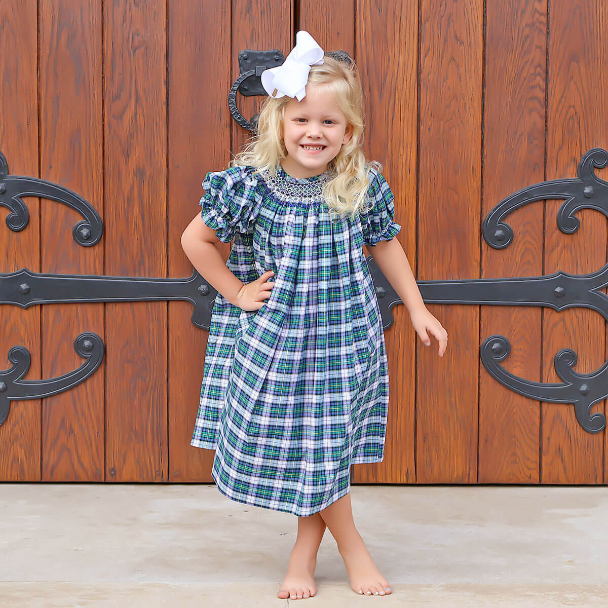Brighton Plaid Bishop Geometric Smocked Bishop Dress | Classic Whimsy