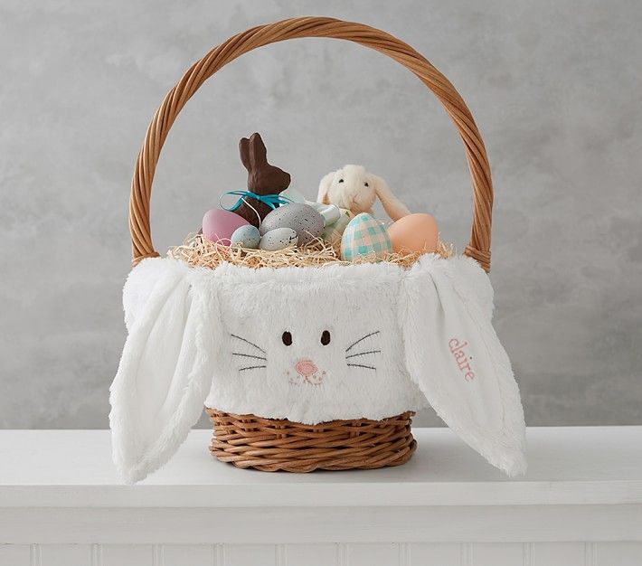 Taupe Fur Long-Ear Bunny Large Easter Basket Liner | Pottery Barn Kids