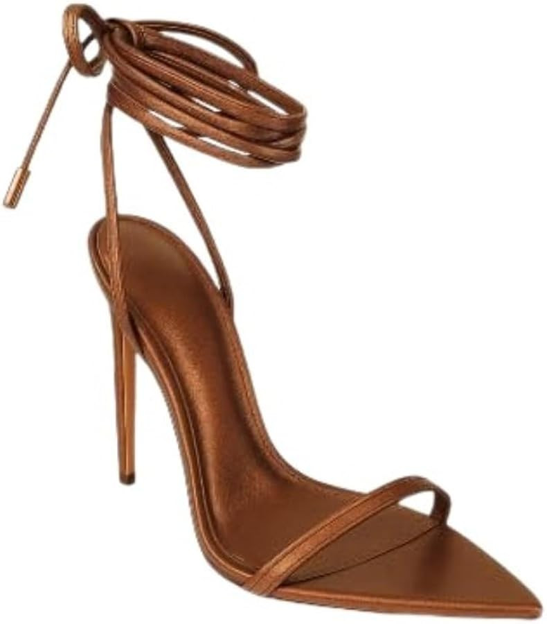 Liliana Women's Lace-Up Heels Sandals Strappy Pointed Toe Stiletto High Heel Sandals-Metallic Sho... | Amazon (US)