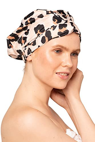 Kitsch Luxury Shower Caps for Women Reusable Waterproof - Large Shower Cap for Women and Men, Non-slip, Quick-dry Hair Cap for Long & Short Hair, Comfortable and Stylish Design - Leopard | Amazon (US)