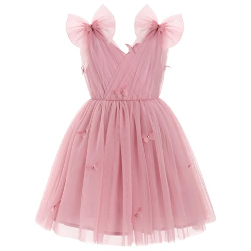 IMEKIS Toddler Tea Party Dress: Baby Butterfly Dress Flower Girl Wedding Guest Dress Fairy 3rd 4th Birthday Outfit Smash Cake Photoshoot Kids Formal Pageant Pink Tulle Tutu Gown Dusty Rose 3-4T | Amazon (US)