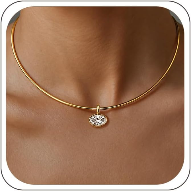 Collar Choker Necklace for Women Non Tarnish Wire Chokers CZ Sun Pendant | Amazon (US)