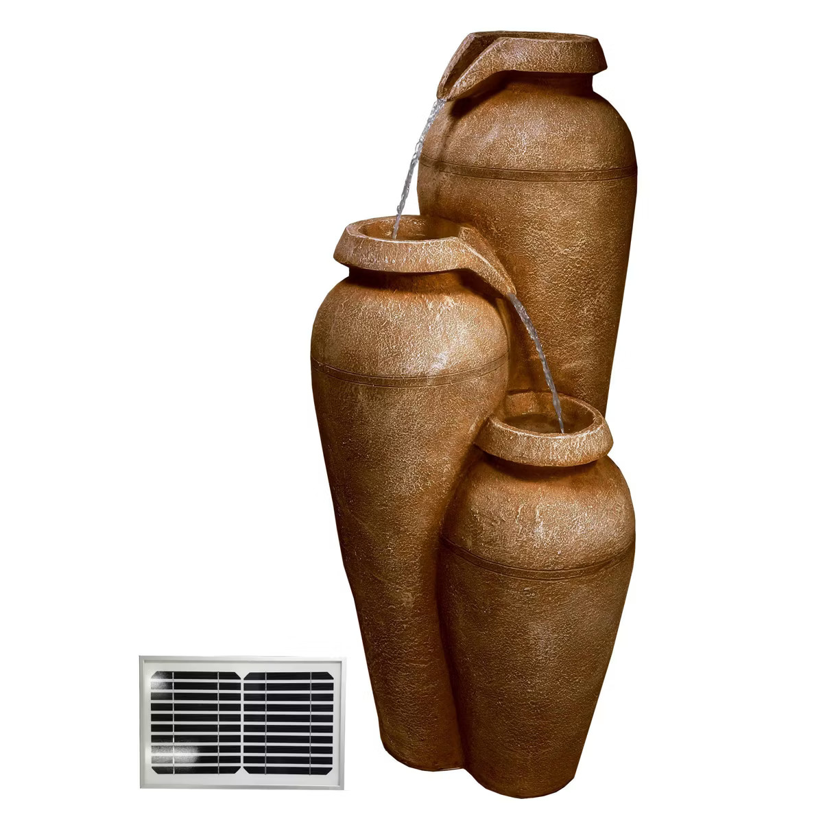 43" Outdoor 3-Tier Solar Cascading Resin Vase Fountain with LED Lights Brown - Alpine Corporation... | Target