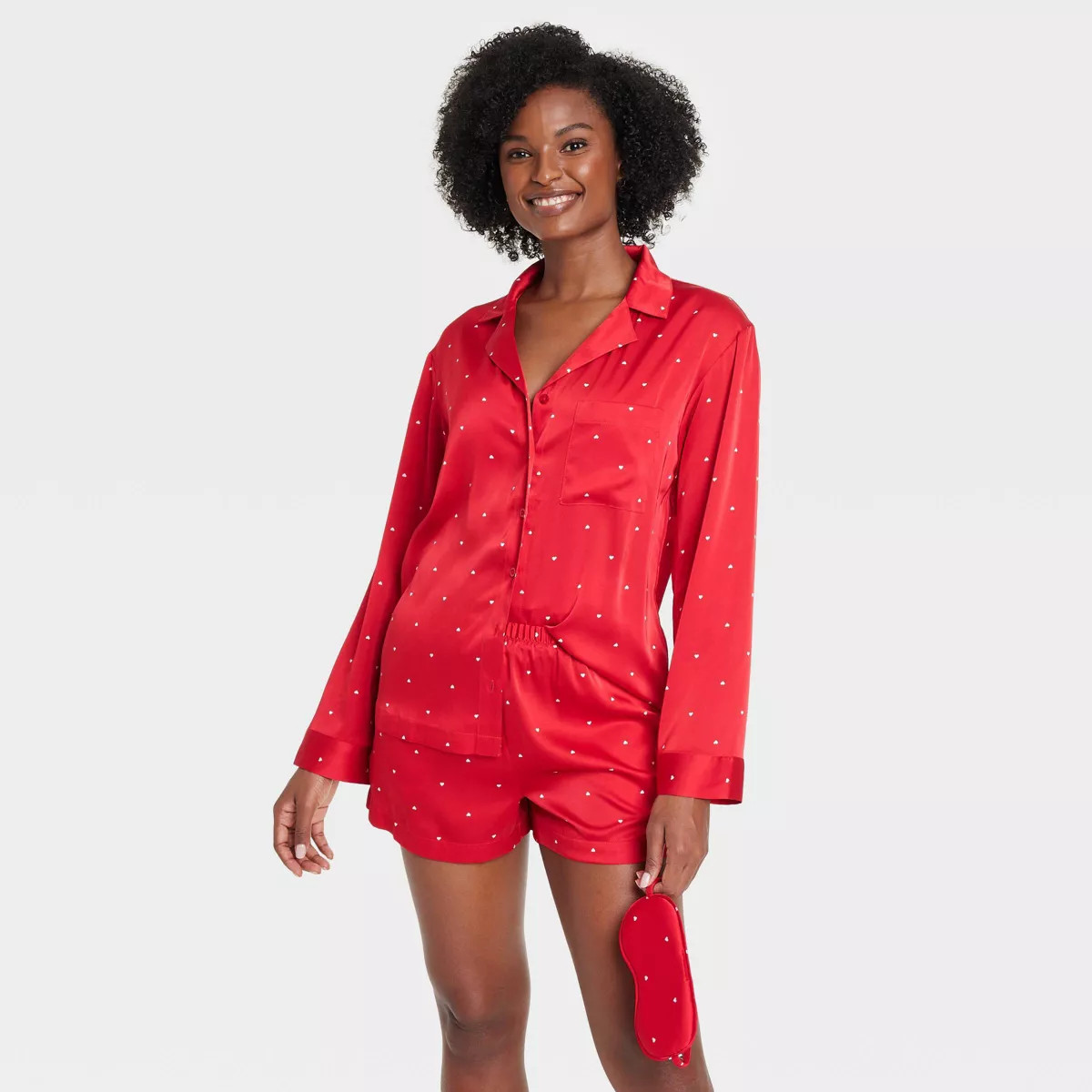 Women's 3pc Satin Long Sleeve Top and Shorts Pajama Set with Eye Mask - Auden™ | Target