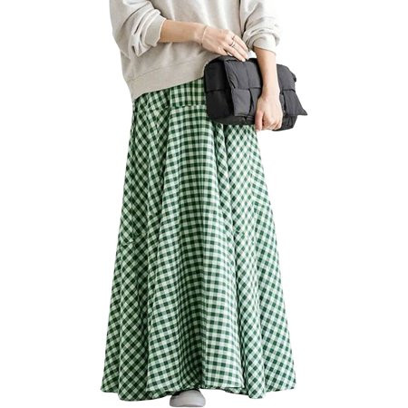 DabuLiu Women Elastic High Waisted Plaid Maxi Skirt Pleated Long Flowy Skirt Ruffle A Line Skirt | Walmart (US)