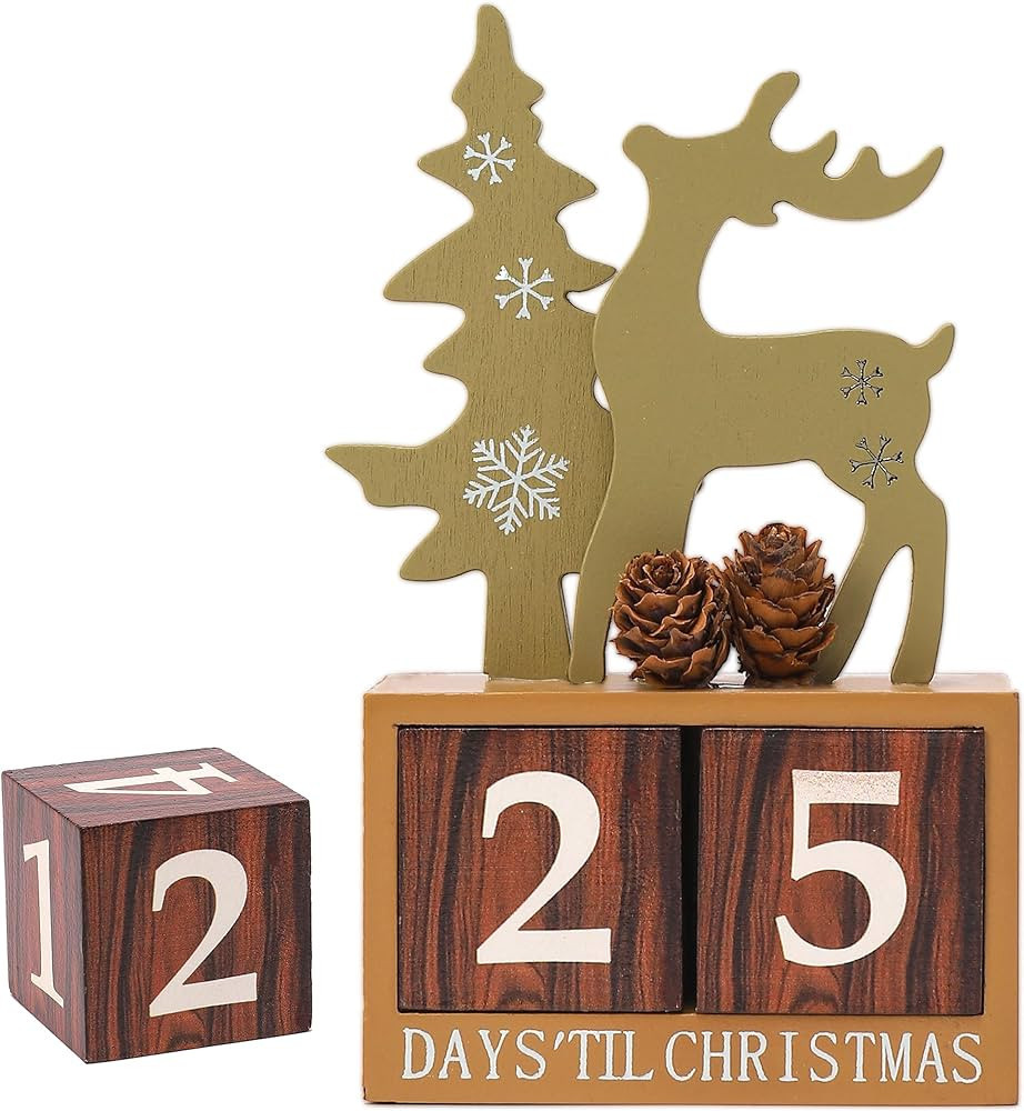 Christmas Wooden Advent Calendar, Reusable Christmas Count Down Blocks with Xmas Tree and Reindee... | Amazon (US)