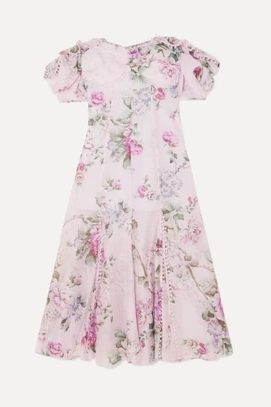 Send Me A Postcard floral-print cotton and silk-blend midi dress | NET-A-PORTER (US)