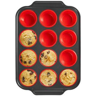 Silicone Muffin Pan for Baking with Metal Frame, Egg Bite Molds, 12 Regular Size, Easy to Pop, Nonstick, Non Toxic, Red | The Home Depot