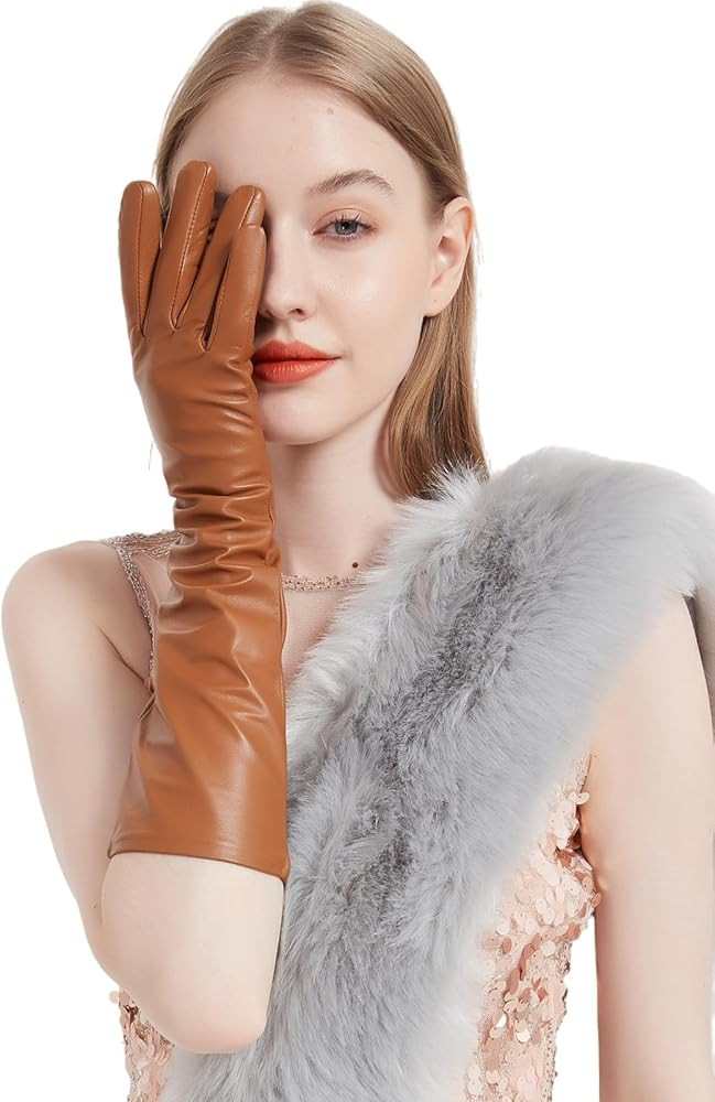 Women 15.75" Long Leather Gloves Under Elbow Length Genuine Lambskin Touch Screen Gloves | Amazon (US)