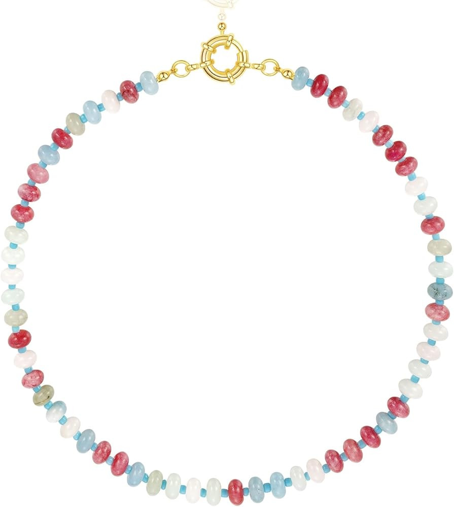 Beaded Gemstone Necklace for Women Boho Colorful Natural Stone Bead Necklaces | Amazon (US)