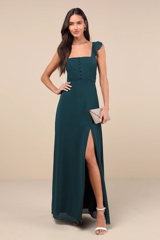 Delightful Loveliness Emerald Green Ruffled Tie-Back Maxi Dress | Lulus