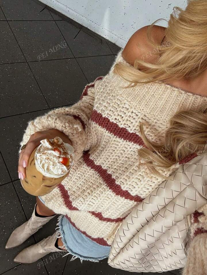 Colorblock Striped Loose Casual Pullover Sweater, Versatile And Comfortable | SHEIN