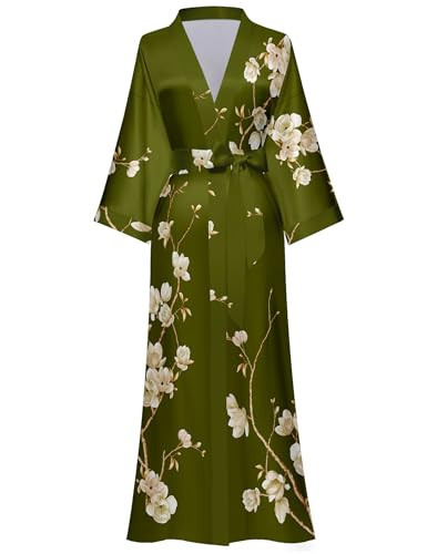 Kihnop Women's Floral Long Kimono Robe - Satin and Silk Ladies Kimonos for Bachelorette, One Size | Amazon (US)