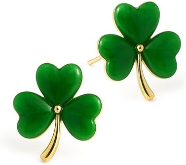 Jean Beau St Patricks Day Green Shamrock Stud Earrings for Women, Irish Clover Leaf Gold Plated C... | Amazon (US)