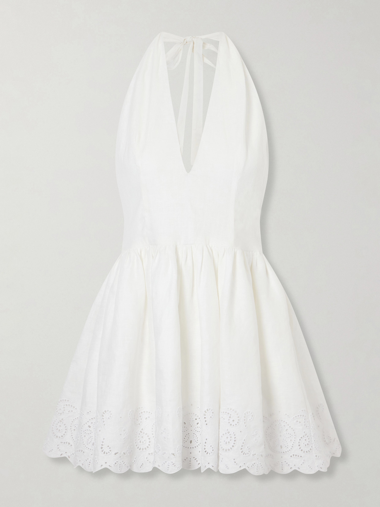 STAUD - Grazia Gathered Linen Mini Dress - White | NET-A-PORTER (US)