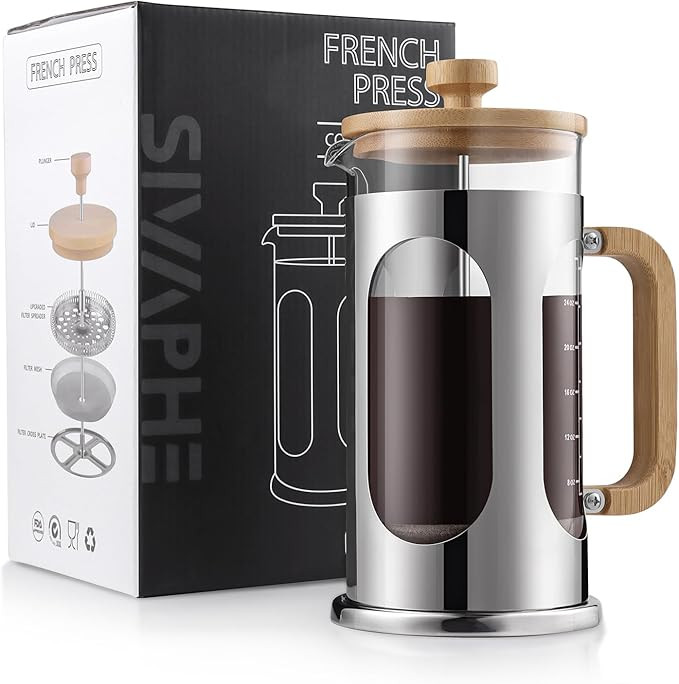 Sivaphe 8 cup French Press Coffee Maker No-Plastic, Borosilicate Glass Bamboo Lid and Handle Coff... | Amazon (US)