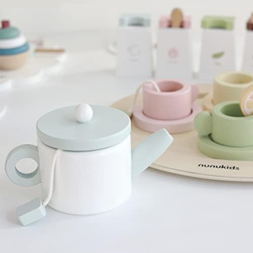 nunukids Wooden Tea Set for Little Girls Tea Party Set for Toddlers 20pcs Playset Pretend Play Te... | Amazon (US)
