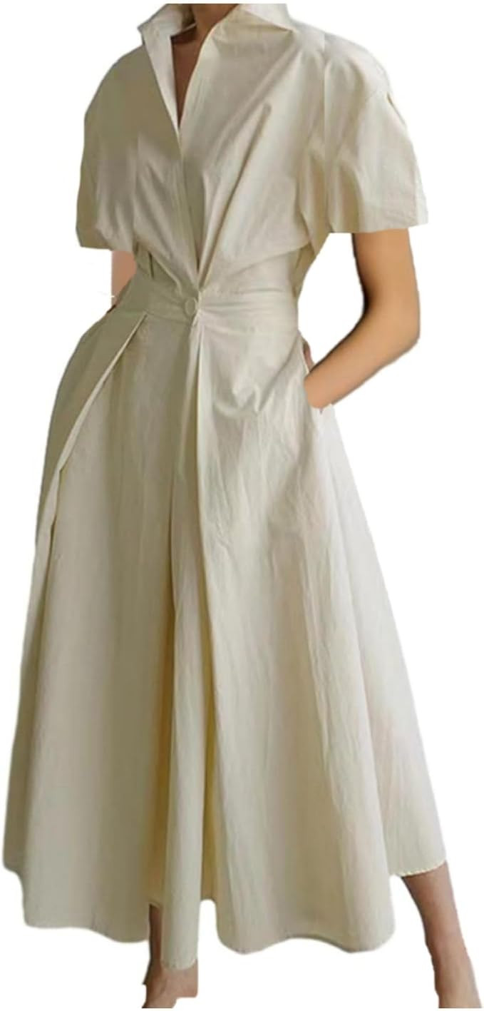 LOAIHA Cotton Linen Maxi Shirt Dress for Womens Button High Waist Dress Long Dress A-line Loose S... | Amazon (US)