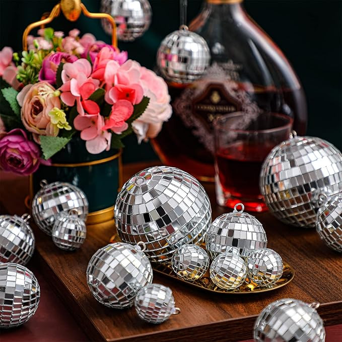 50 Pcs Disco Balls Ornaments Mini Disco Balls Silver Hanging Decorations Reflective Mirror Ball C... | Amazon (US)