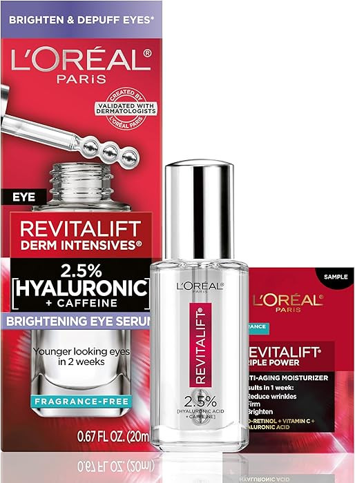 L'Oreal Paris Revitalift Hyaluronic Acid + Caffeine Hydrating Eye Serum for Dark Circles, Fragran... | Amazon (US)