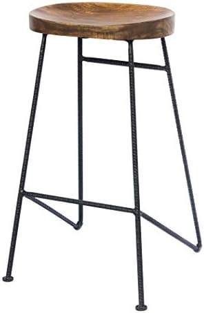 The Urban Port Mango Wood Saddle Seat Bar Stool with Iron Rod Legs, Brown and Black | Amazon (US)