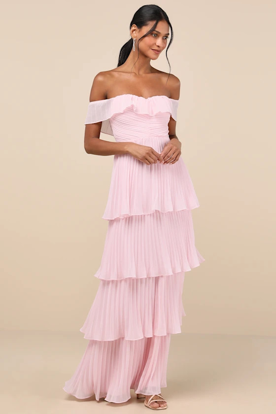 Always Remarkable Pink Pleated Off-the-Shoulder Maxi Dress | Lulus
