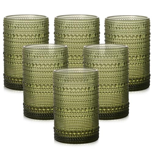 ZMOWIPDL Vintage Glassware Drinking Glasses Set of 6,15 oz Hobnail Glass Cups,Embossed Green Water Tumbler,for Beer,Cocktail,Whiskey,Juice and Various Mixed Drinks- 1 Cleaning Brush | Amazon (CA)