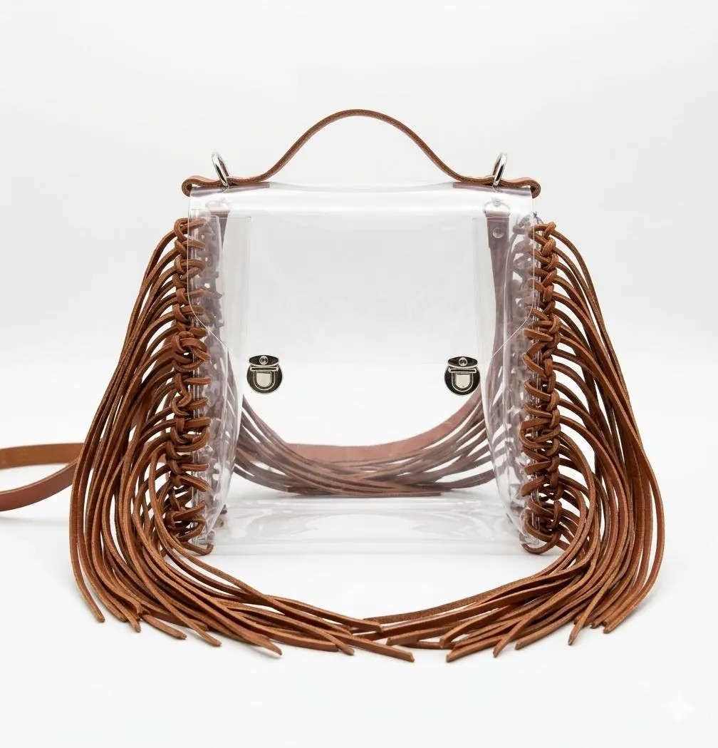 Fringe Boho Clear Messenger Bag Transparent Leather Strap Tote Crossbody Briefcase Large Stadium Travel Bag PVC Vinyl | Etsy (Global)