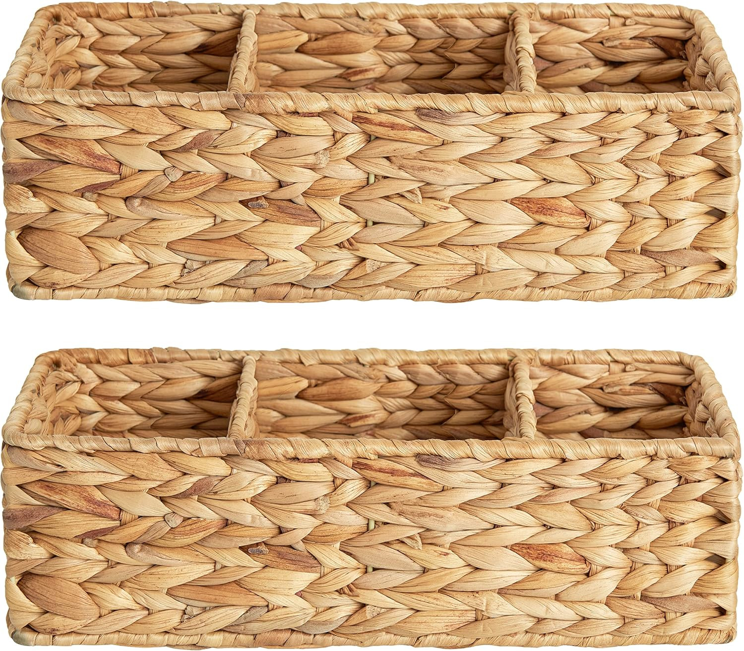 Amazon.com: StorageWorks 3-Section Wicker Baskets for Shelves, Hand-Woven Water Hyacinth Storage ... | Amazon (US)