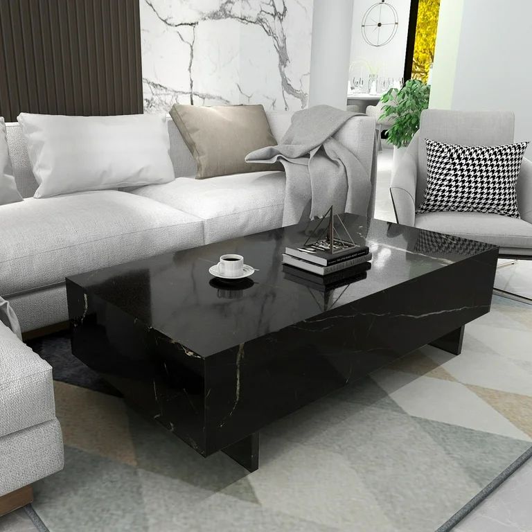 COSVALVE Rectangular High Gloss Black Marble Coffee Table 37.4" x21.7" x12.2" | Walmart (US)