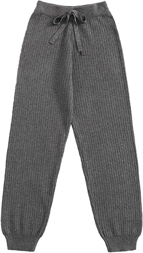 SweatyRocks Women's Casual Drawstring Waist Rib-Knit Sweater Pants Jogger Pants | Amazon (US)