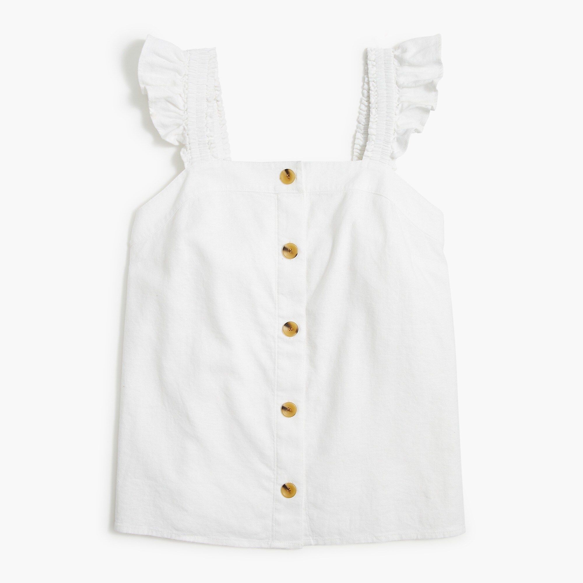 Linen-blend button-front tank top with ruffle straps | J.Crew Factory