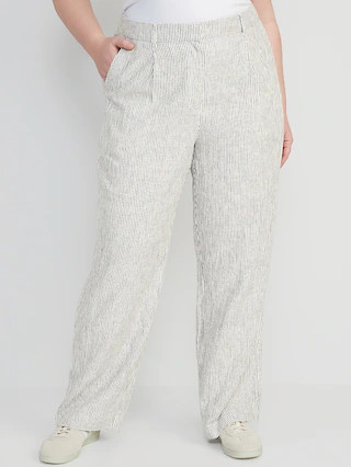 High-Waisted Striped Pleated Taylor Linen-Blend Wide-Leg Trouser Suit Pants for Women | Old Navy (CA)