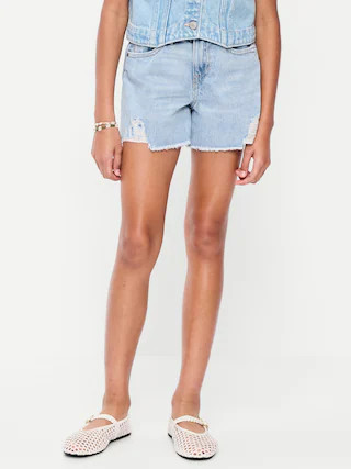 High-Waisted Ripped Frayed-Hem Jean Shorts for Girls | Old Navy (US)