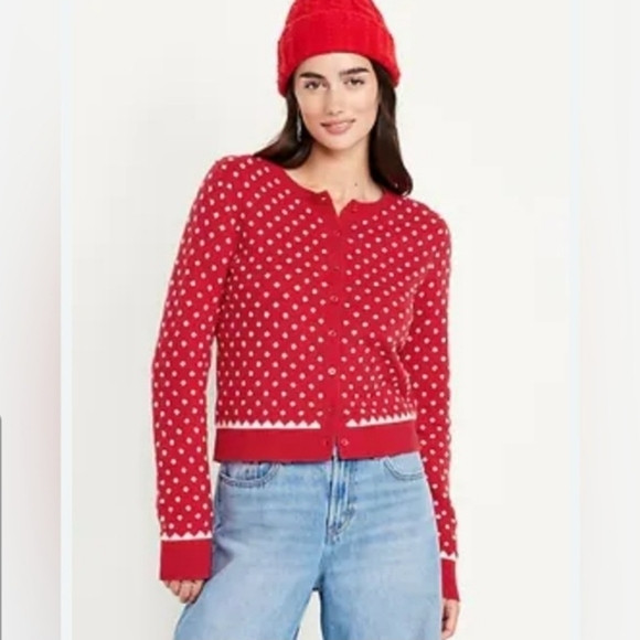 Old Navy Red Cardigan SoSoft Fair Isle Sweater Size Large NWT | Poshmark