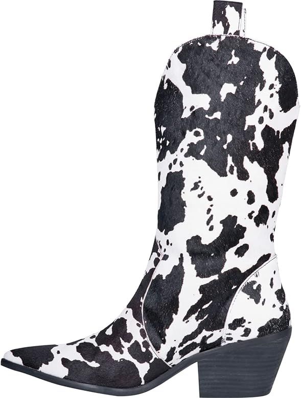 Dingo Womens Live A Cow Pointed Toe Casual Boots Mid Calf Mid Heel 2-3" - Black, White | Amazon (US)