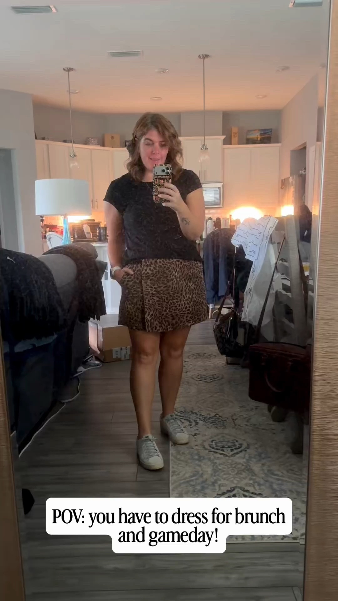 The perfect way to merge brunch and gameday into one outfit! 🩵🖤🐆

The skort is from Loft, it runs TTS and it currently under $35! Grab this now, while it is still available!