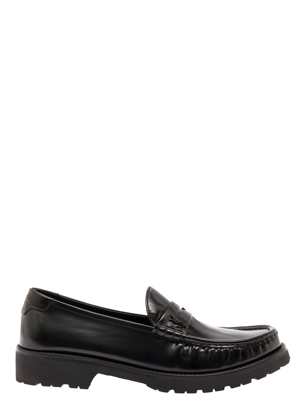 Saint Laurent Black Loafers With Platform And Ysl Logo In Leather Man | Italist.com US