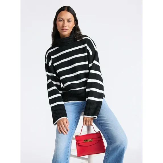 Time and Tru Women's Chunky Turtleneck Pullover Sweater with Long Sleeves, Mid-weight, Sizes XS-X... | Walmart (US)