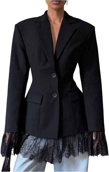 SOLY HUX Women's Lace Blazer Button Up Long Sleeve Office Jacket Business Casual Outerwear | Amazon (US)