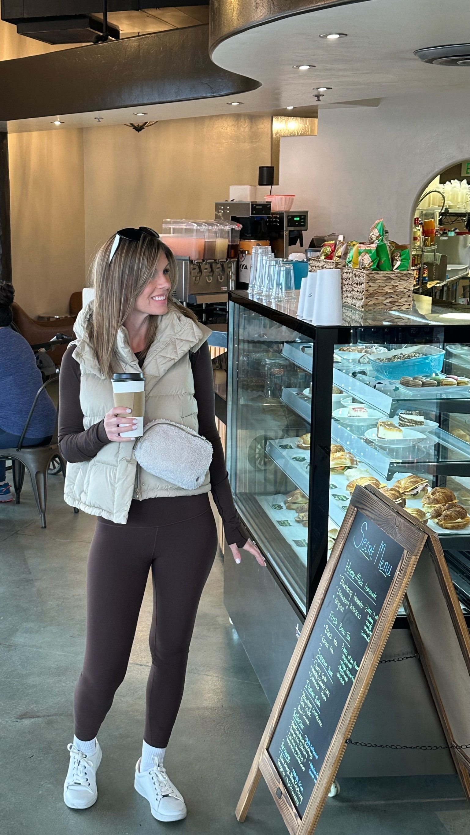 Coffee and cream inspired Lululemon outfit ☕️. Vest: Color-Trench Size-4 /Leggings: Color-Espresso Size-4 / Top: Color-Espresso Size-6. 

#LTKstyletip #LTKSeasonal #LTKGiftGuide