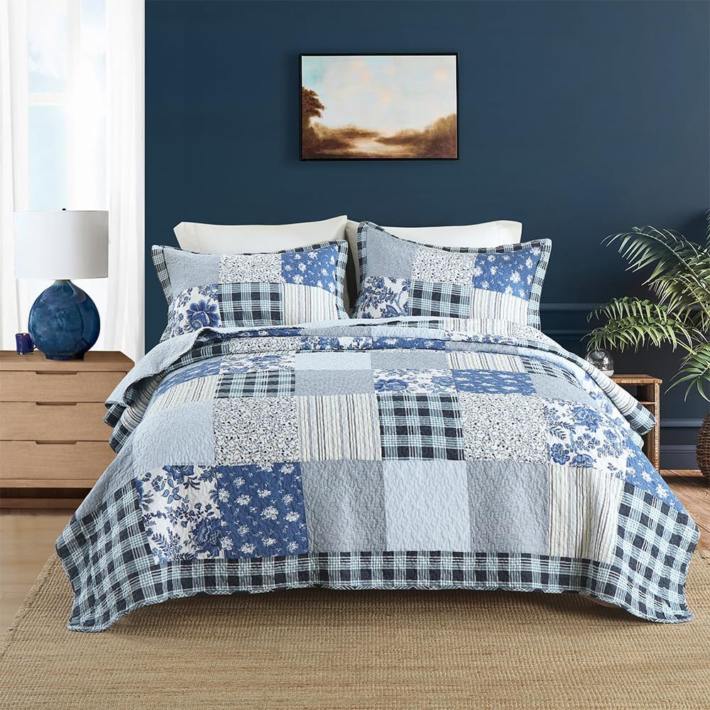 Cotton Bedspread Quilt Bedding Sets 3 Pieces Reversible Coverlet Sets Comforters Rustic Floral Pa... | Amazon (US)