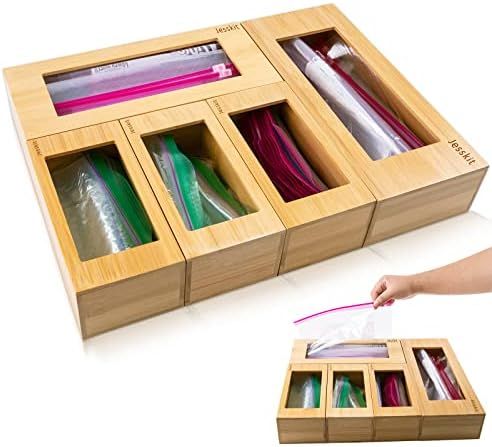 Jesskit Bamboo Ziplock Bag Storage Organizer for Kitchen Drawer, 5 Pieces Food Storage Bag Holder... | Amazon (US)