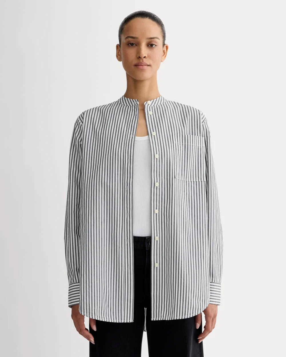 Women's Oversized Shirt in Ultrasoft Cotton by Everlane in Optic White/Black, Size M | Everlane